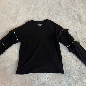 Girls MIA Black Sweater with Silver Buttoned Ruffle Sleeves